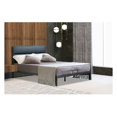 (Black, Kerri Mattress) Metal Bedframe with Faux Leather Headboard