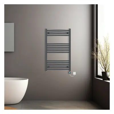 (Anthracite, 1000x600mm) Prefilled Electric Heated Towel Rail Radiator Curved Thermo Smart WiFi