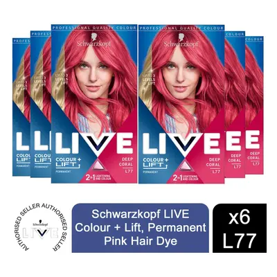 Schwarzkopf LIVE Colour + Lift Permanent Hair Dye Deep Coral L77, 6pk