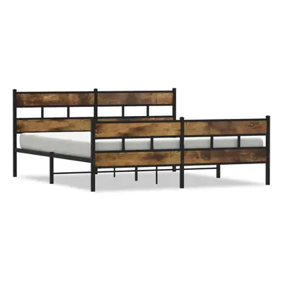 vidaXL Metal Bed Frame without Mattress Bed Smoked Oak 180x200 cm Super King