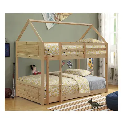 (Natural, With Kerri Mattress) 3ft House Style Bunkbed in Natural Grey or White