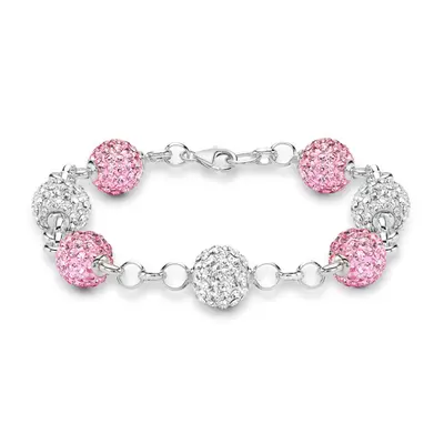 Jewelco London Sterling Silver Dazzling Disco Ball Bracelet 10mm - Pink coloured Crystal - ABB07