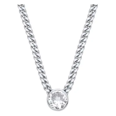 Jewelco London Ladies Sterling Silver CZ Solitaire Collarette Curb Chain Lavalier Necklace 3mm +