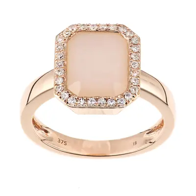 (M) Jewelco London 9ct Rose Gold Pink Opal and Diamond Halo Ring