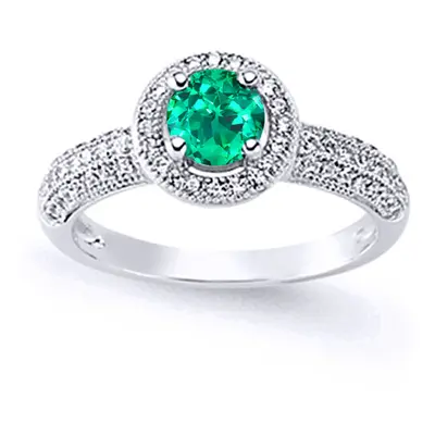 (R) Jewelco London Ladies Rhodium Plated Sterling Silver Green Cubic Zirconia Halo Engagement Ri