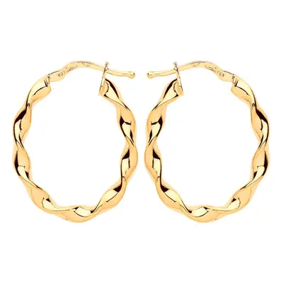 Jewelco London Ladies Yellow Gold-Plated Sterling Silver Ribbon Twist Oval Hoop Earrings 21mm x 