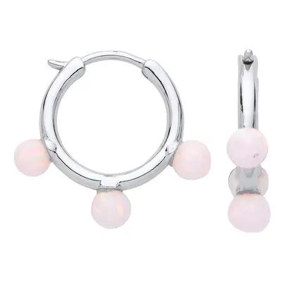 Jewelco London Ladies Sterling Silver Spherical Opal Lightbulb Hoop Drop Earrings 15mm - GVE874