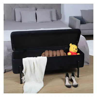 (Black) Home Source Oasis Fabric Storage Ottoman with Metal Legs