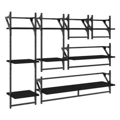 (black) vidaXL Wall Shelf Set Piece with Bars Wall Mounted Shelf Engineered Wood