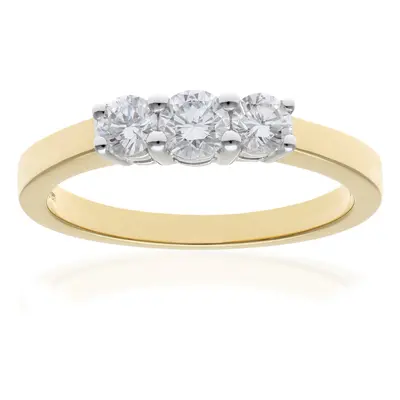 (O) Jewelco London 18ct Diamond Yellow Gold Trilogy Ring, H/SI Certified Diamonds, Round Brillia