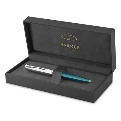 Parker Ballpoint Pen | Teal Blue Barrel with Chrome Trim | Medium Point with Black Ink Refill | 