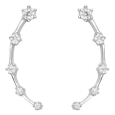 Jewelco London Ladies Rhodium Plated Sterling Silver CZ Astrology Star Station Map Drop Earrings