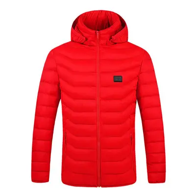 (Red, XL) Heating Zones USB Unisex Electric Heated Coat Winter Warm Hooded Jacket