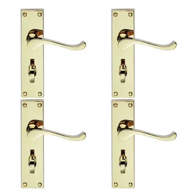 4x PAIR Victorian Scroll Handle on Bathroom Backplate x 41mm Polished Brass