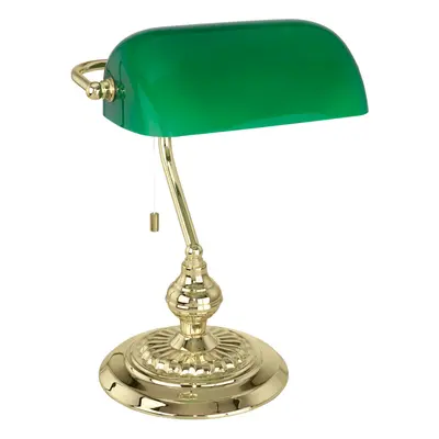 Table Lamp Colour Brass Shade Green Glass Painted Pull Switch Bulb E27 1x60W