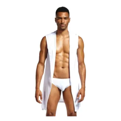 (White, XL) Men Sexy Bathrobe Ice Silk Hooded Pajamas