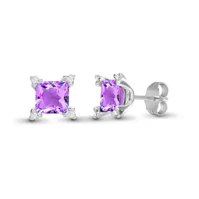 Jewelco London 18ct White Gold Claw Set H I1 0.1ct Diamond and Princess Purple 2.1ct Amethyst Sq