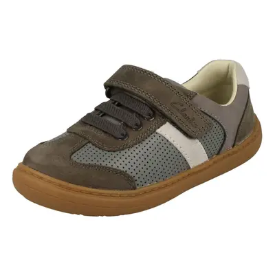 (Grey, UK Child) Boys Clarks Hook & Loop Shoes Flash Step K - G Fit