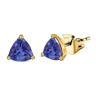 TJC Tanzanite Stud Earrings for Women with Push Back in 14ct Gold Plated Sterling Silver Prongs 