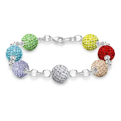 Jewelco London Sterling Silver Dazzling Disco Ball Bracelet 10mm - Rainbow coloured Crystal - AB