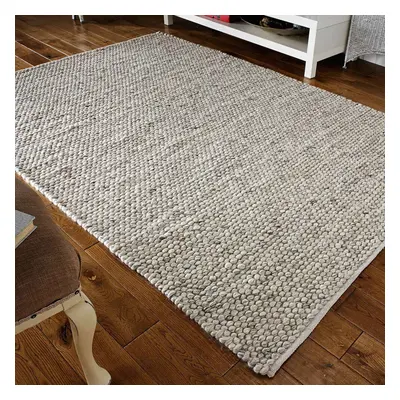 (GREY, Runner : x cm) Plain Neutral Handmade 100% Wool Rug Eco Friendly Handmade Natural Colour 