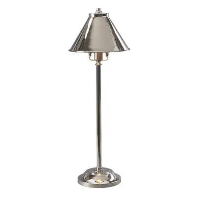 Table Lamp Tall Slim Stem Pyramid Shaped Shade Highly Polished Nickel LED 7W