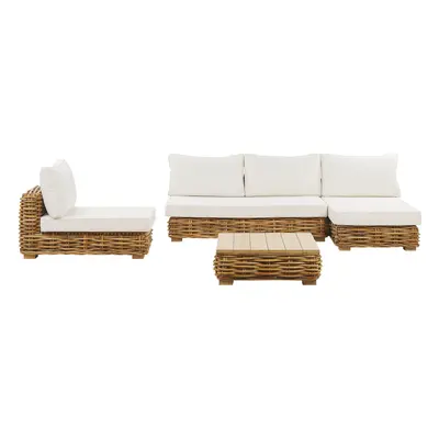 Garden Lounge Set with Table Seater VARALLO Left Hand Modular Rattan Natural