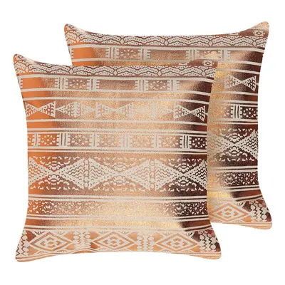 Set of Cotton Cushions Geometric Pattern x cm Copper OUJDA