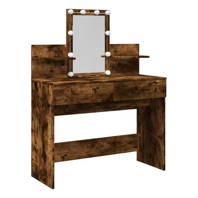 (smoked oak) vidaXL Dressing Table with LED Cosmetic Table Vanity Makeup Table Grey Sonoma