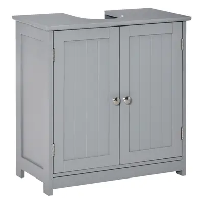 kleankin 60x60cm Under-Sink Storage Cabinet w/ Adjustable Shelf Drain Hole Grey