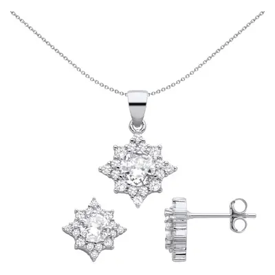 Jewelco London Ladies Rhodium Plated Sterling Silver CZ Octogram Starburst Solitaire Earrings Ne