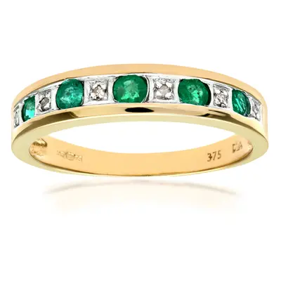 (M) Jewelco London 9ct Yellow Gold Emerald & Diamond Eternity Ring