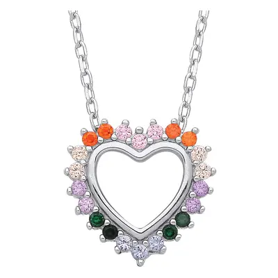 Jewelco London Ladies Rhodium Plated Sterling Silver Rainbow CZ Fiery Spiky Love Heart Lavalier 