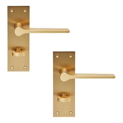 2x PAIR Flat Straight Handle on Slim Bathroom Backplate x 50mm Satin Brass