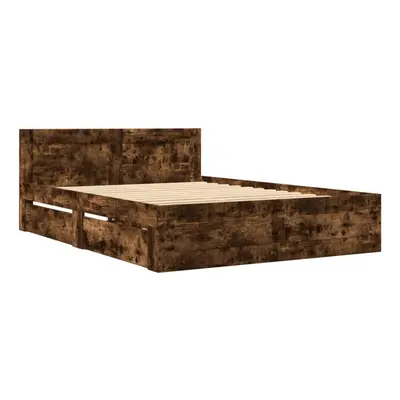 vidaXL Bed Frame with Headboard Bed Smoked Oak 140x200 cm Engineered Wood