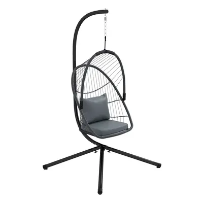 Outsunny PE Hanging Swing Chair w/ Cushion, Patio Hanging Chair, Grey