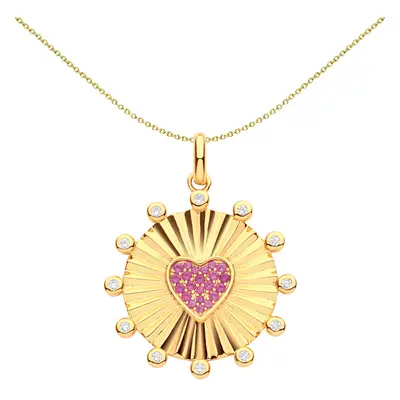 Jewelco London Ladies Gold-Plated Sterling Silver Red CZ Fluted Sunburst Bubbly Love Heart Penda