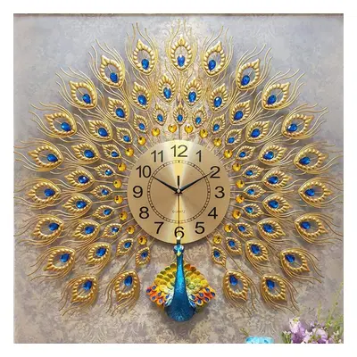 3D Large Wall Clock Luxury Peacock Metal Living Room Wall Watch Home Decoration