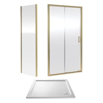 6mm Toughened Safety Glass Sliding Shower Door, Side Panel and Shower Tray - x x 1900mm - Brushe