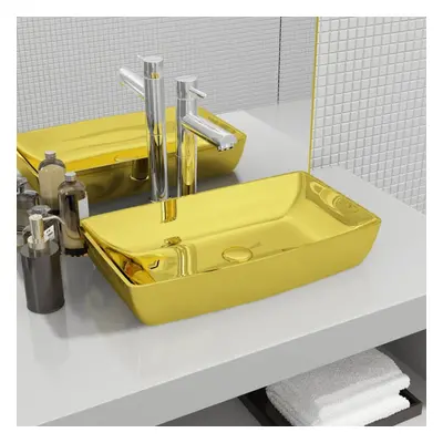 vidaXL Wash Basin 71x38x13.5cm Ceramic Gold Above Bathroom Sink Wash Bowl Unit