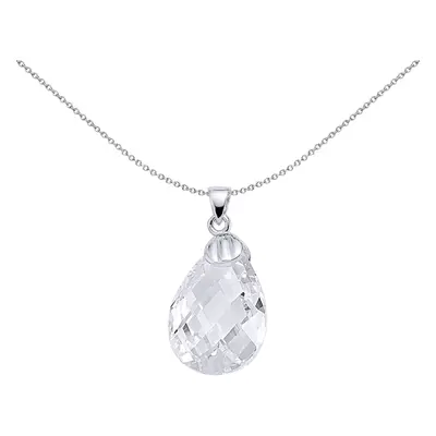 Jewelco London Ladies Sterling Silver Pear Cubic Zirconia Pear Drop Charm Necklace inch - GVP145