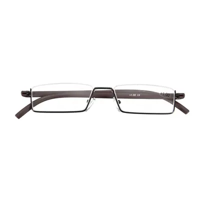 (Brown, 3.5) Flexible Reading Glasses Colorful Half Rim Presbyopic with Case