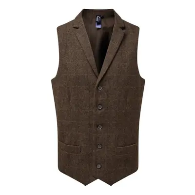 (2XL, Brown Check) Premier Mens Herringbone Waistcoat