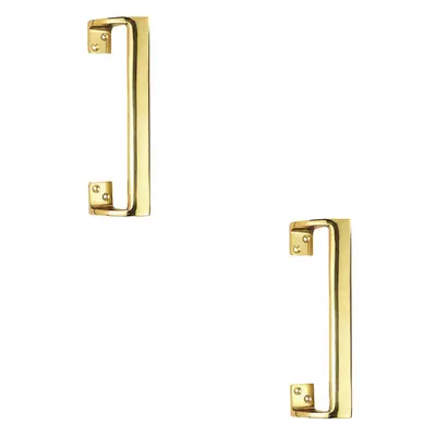 2x Cranked Oval Grip Door Pull Handle 225mm Length 46.5mm Proj Polished Brass