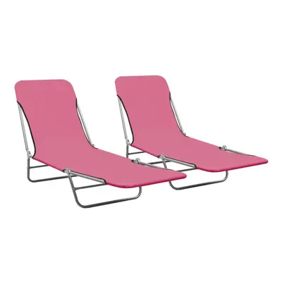 vidaXL 2x Folding Sun Loungers Steel and Fabric Pink Camping Beach Recliner