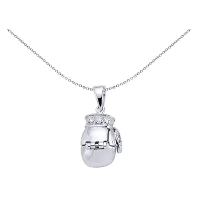 Jewelco London Mens Sterling Silver Cubic Zirconia Open Boxing Glove Pendant Necklace inch - GVP