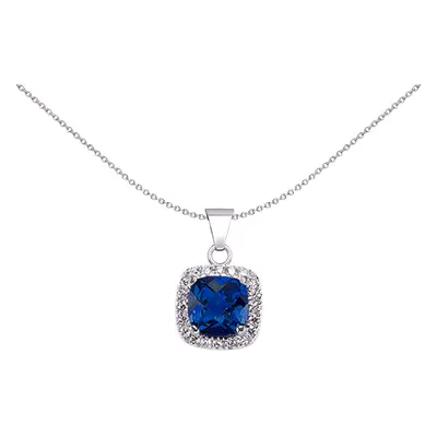 Jewelco London Ladies Sterling Silver Sapphire-Blue Cushion Cubic Zirconia Halo Cluster Pendant 