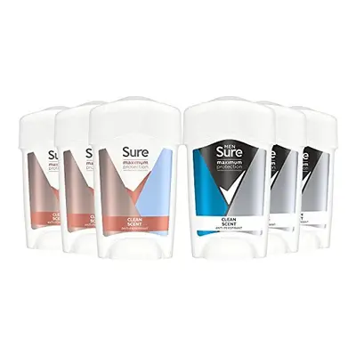 Sure Maximum Protection Clean Scent Deodorant Stick Pack for Couples - Pack of x 45ml sticks (3 