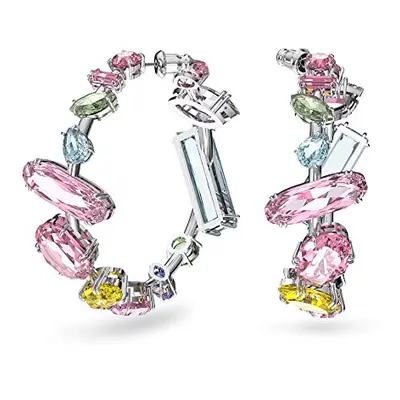 Swarovski Gema Hoop Earrings, Pastel Mixed Cut Crystals in a Rhodium Tone Plated Setting, from t