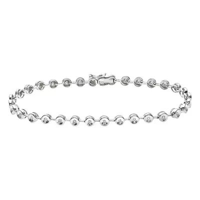 Jewelco London 9ct White Gold Round 1/4ct Diamond Donut Rubover Tennis Bracelet 3.5mm inch 18cm 